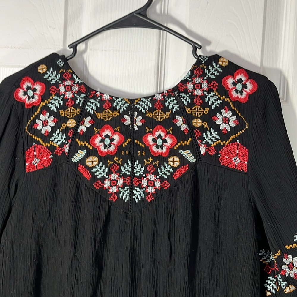 Francesca Blue Rain mini dress bohemian paisley embroidered bell sleeve szSm